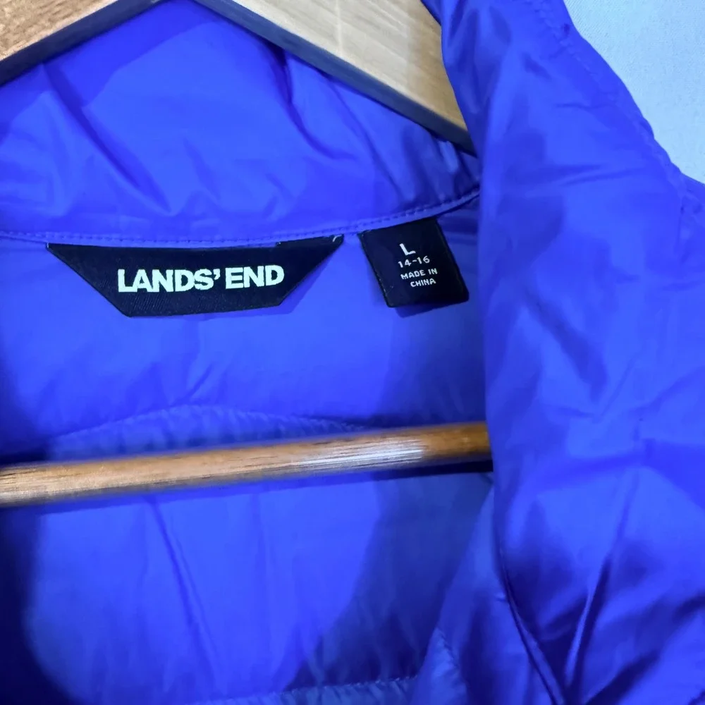 Lands End Kids Blue Puffer Jacket L 14-16 Lightweight‎ Full Zip Winter Coat